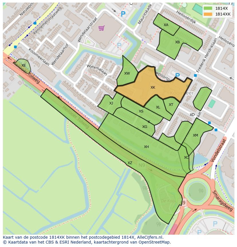 Afbeelding van het postcodegebied 1814 XK op de kaart.