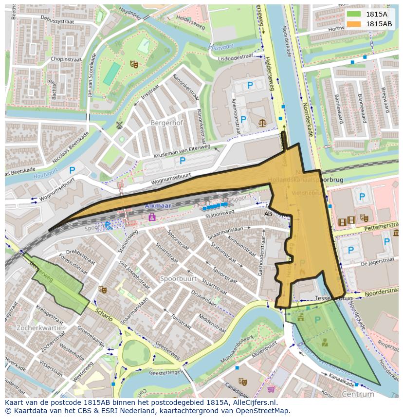 Afbeelding van het postcodegebied 1815 AB op de kaart.