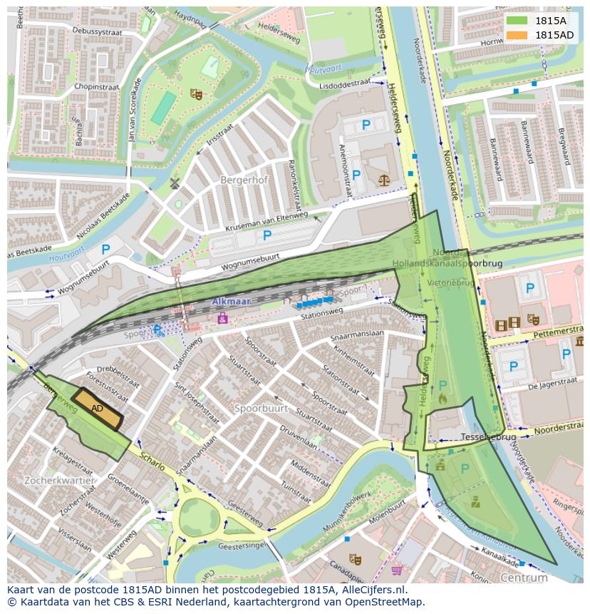 Afbeelding van het postcodegebied 1815 AD op de kaart.