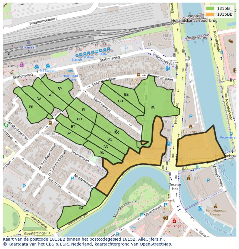 Afbeelding van het postcodegebied 1815 BB op de kaart.
