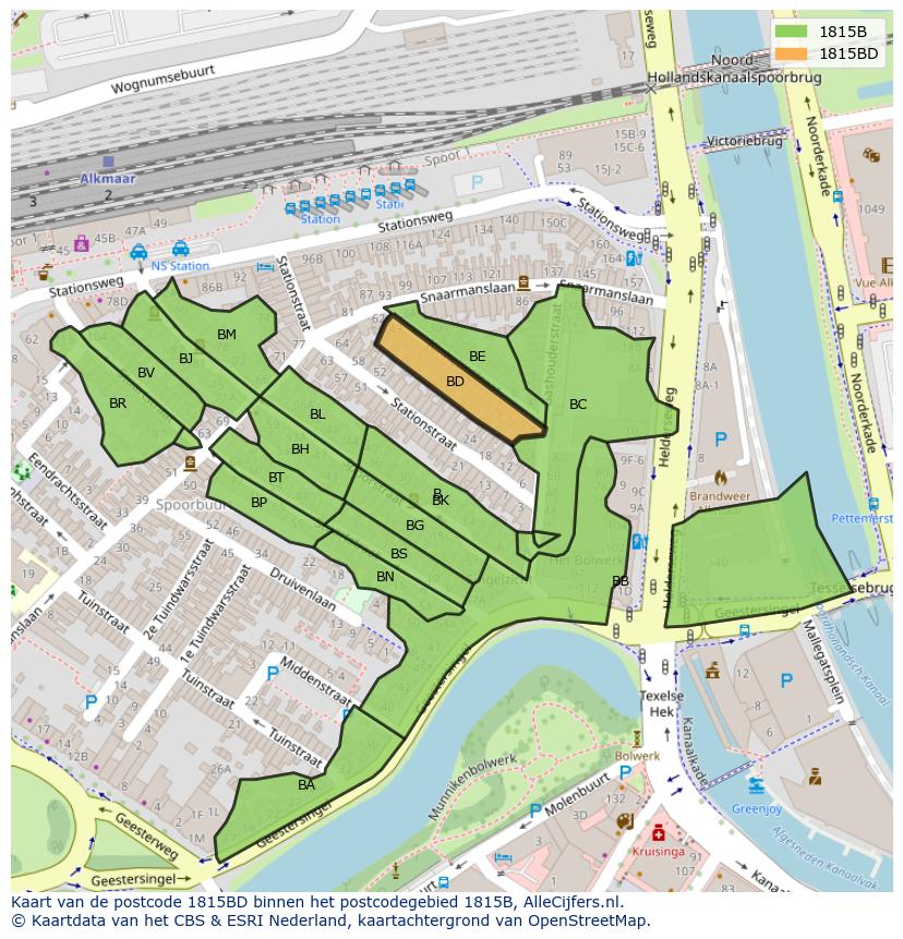 Afbeelding van het postcodegebied 1815 BD op de kaart.