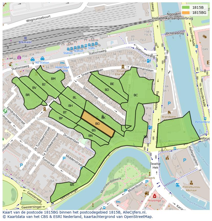 Afbeelding van het postcodegebied 1815 BG op de kaart.