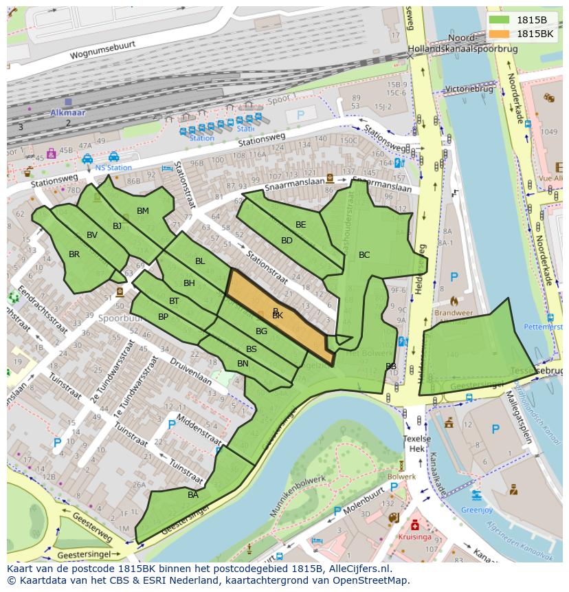 Afbeelding van het postcodegebied 1815 BK op de kaart.