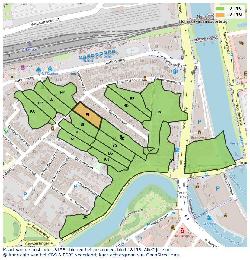 Afbeelding van het postcodegebied 1815 BL op de kaart.