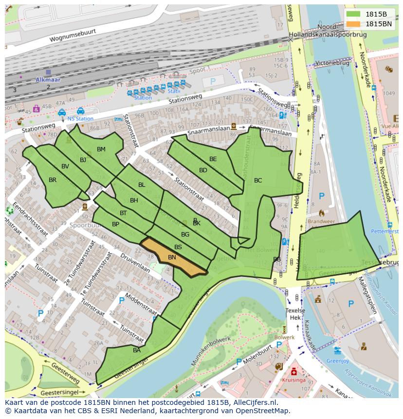 Afbeelding van het postcodegebied 1815 BN op de kaart.