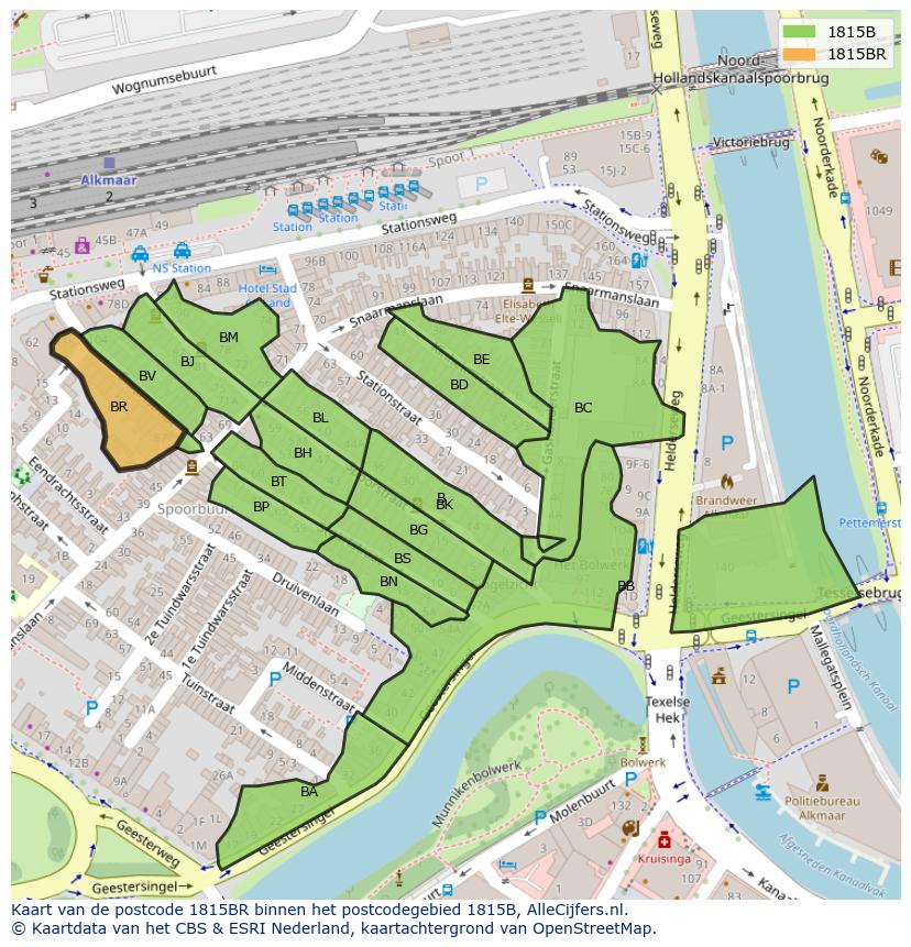 Afbeelding van het postcodegebied 1815 BR op de kaart.