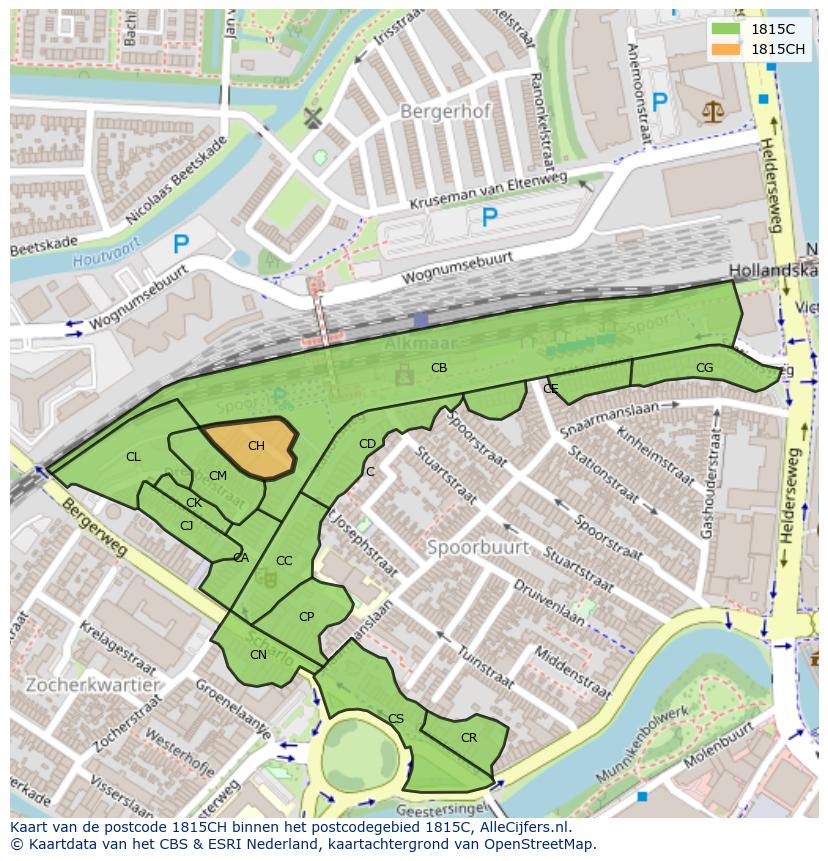 Afbeelding van het postcodegebied 1815 CH op de kaart.