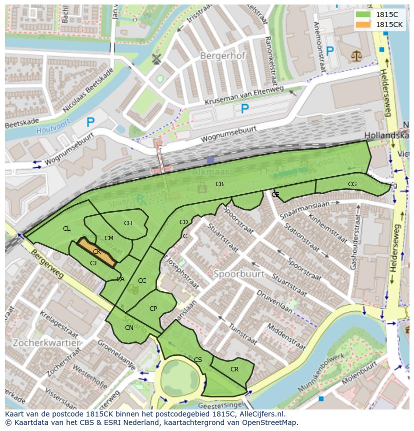 Afbeelding van het postcodegebied 1815 CK op de kaart.