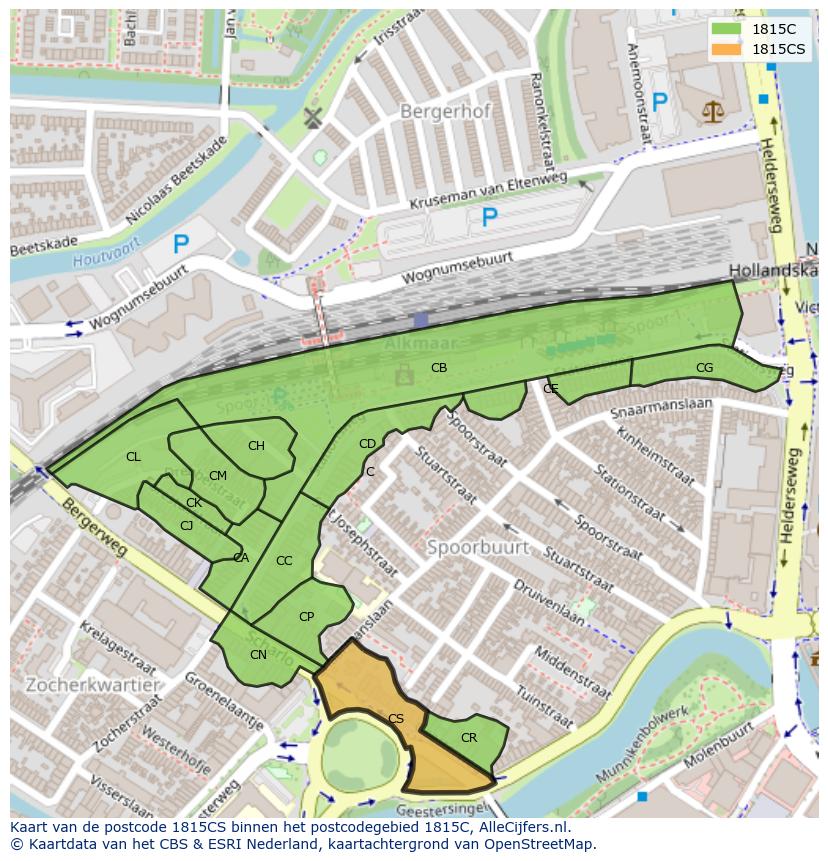 Afbeelding van het postcodegebied 1815 CS op de kaart.