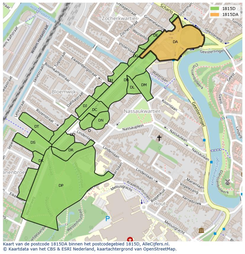Afbeelding van het postcodegebied 1815 DA op de kaart.