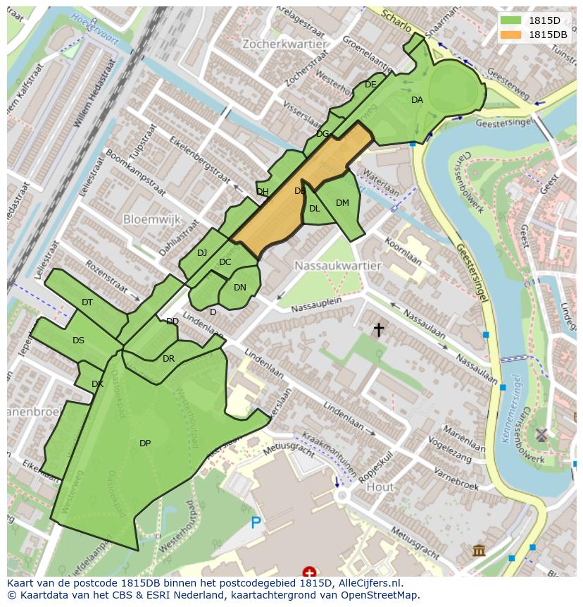 Afbeelding van het postcodegebied 1815 DB op de kaart.