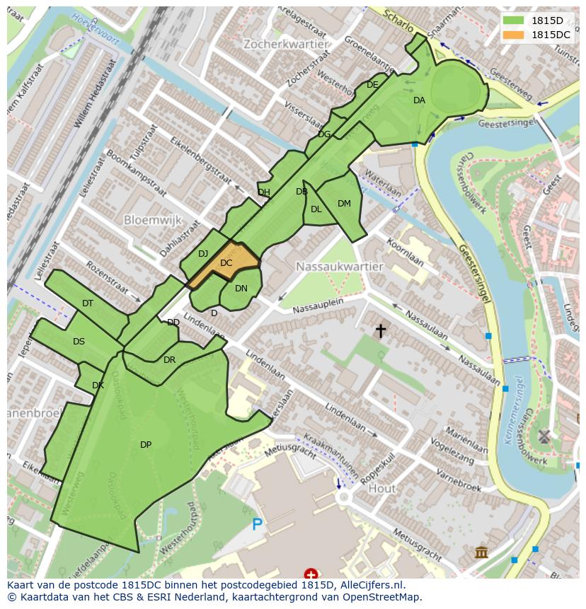 Afbeelding van het postcodegebied 1815 DC op de kaart.