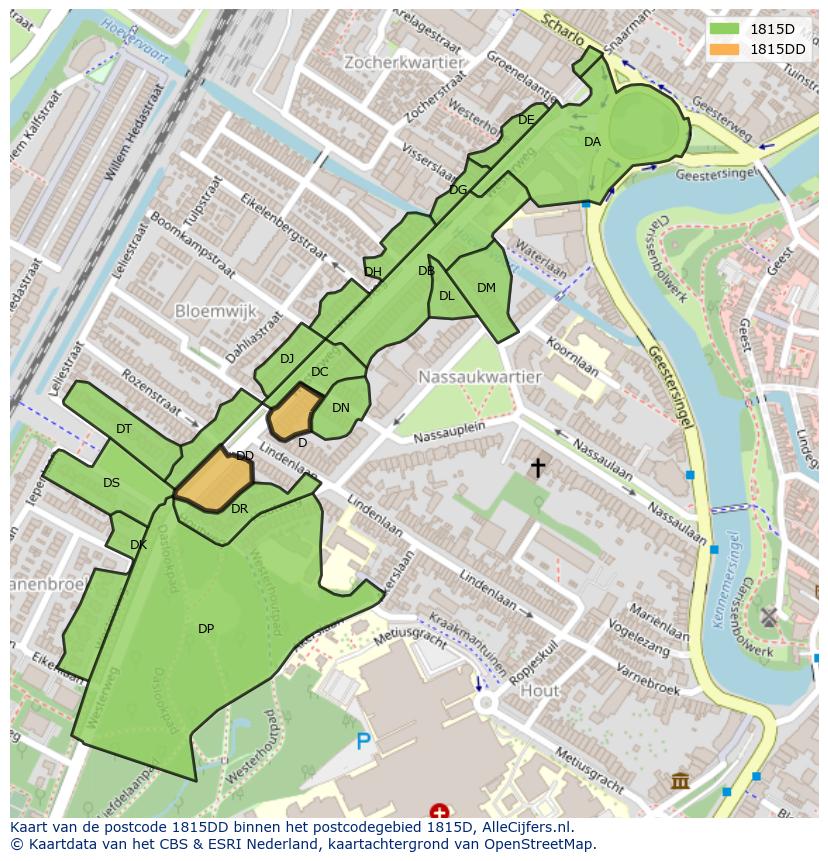 Afbeelding van het postcodegebied 1815 DD op de kaart.