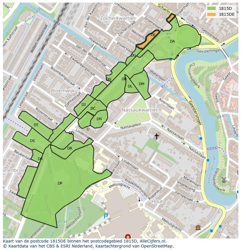Afbeelding van het postcodegebied 1815 DE op de kaart.
