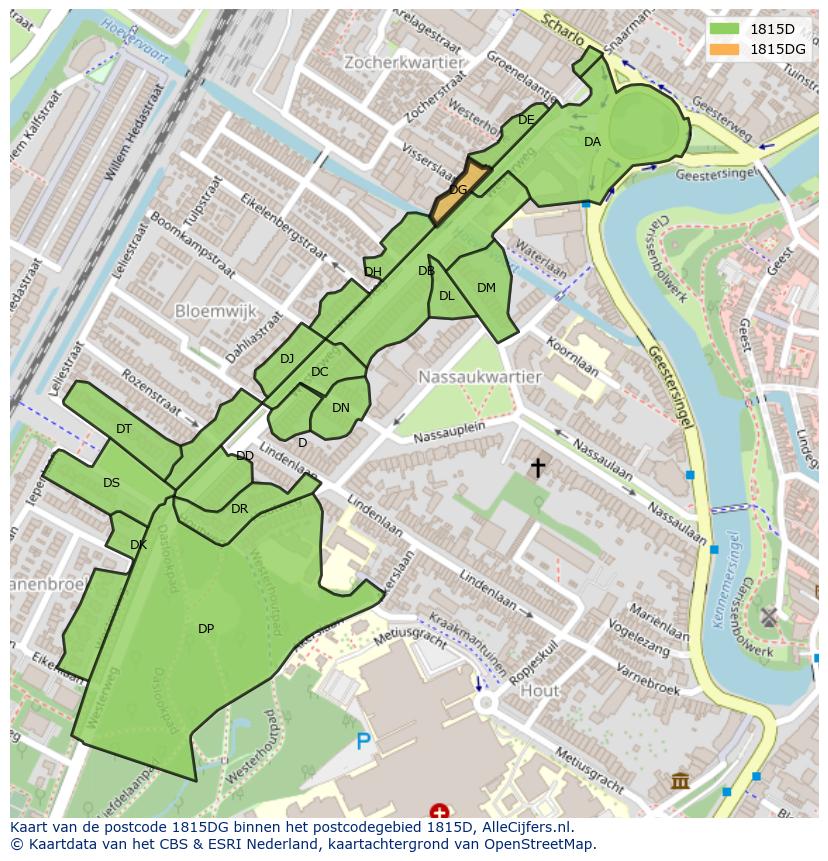 Afbeelding van het postcodegebied 1815 DG op de kaart.