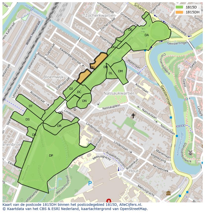Afbeelding van het postcodegebied 1815 DH op de kaart.