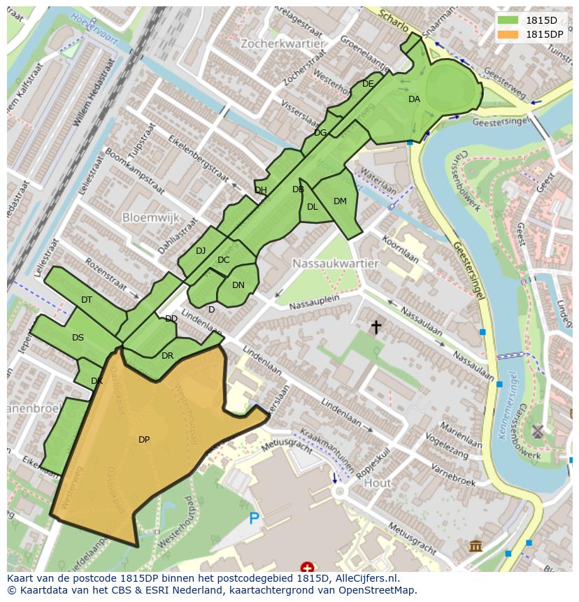 Afbeelding van het postcodegebied 1815 DP op de kaart.