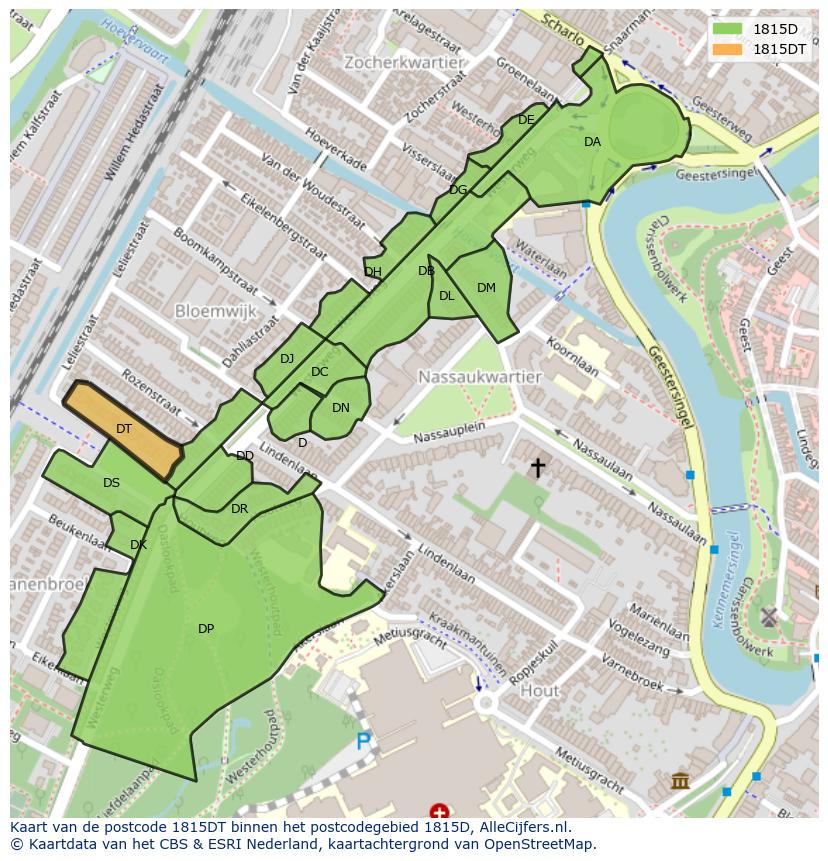 Afbeelding van het postcodegebied 1815 DT op de kaart.