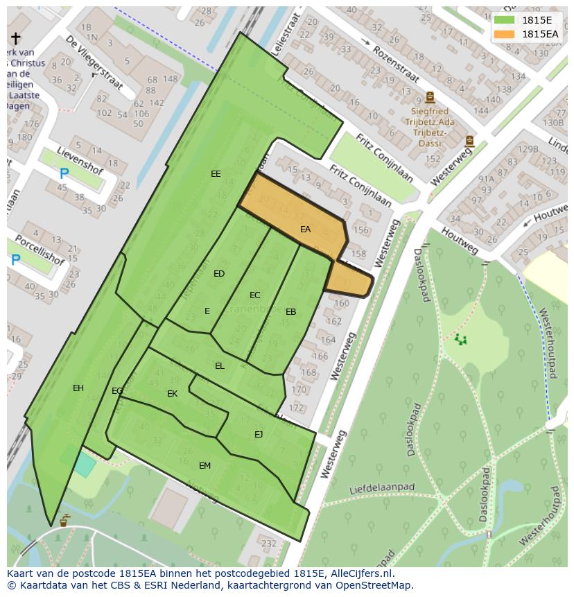 Afbeelding van het postcodegebied 1815 EA op de kaart.