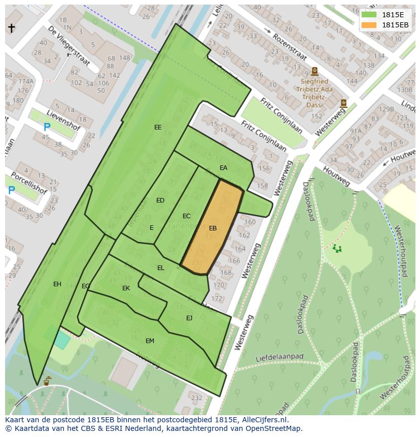 Afbeelding van het postcodegebied 1815 EB op de kaart.
