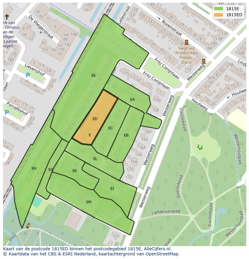 Afbeelding van het postcodegebied 1815 ED op de kaart.
