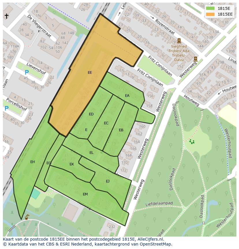 Afbeelding van het postcodegebied 1815 EE op de kaart.