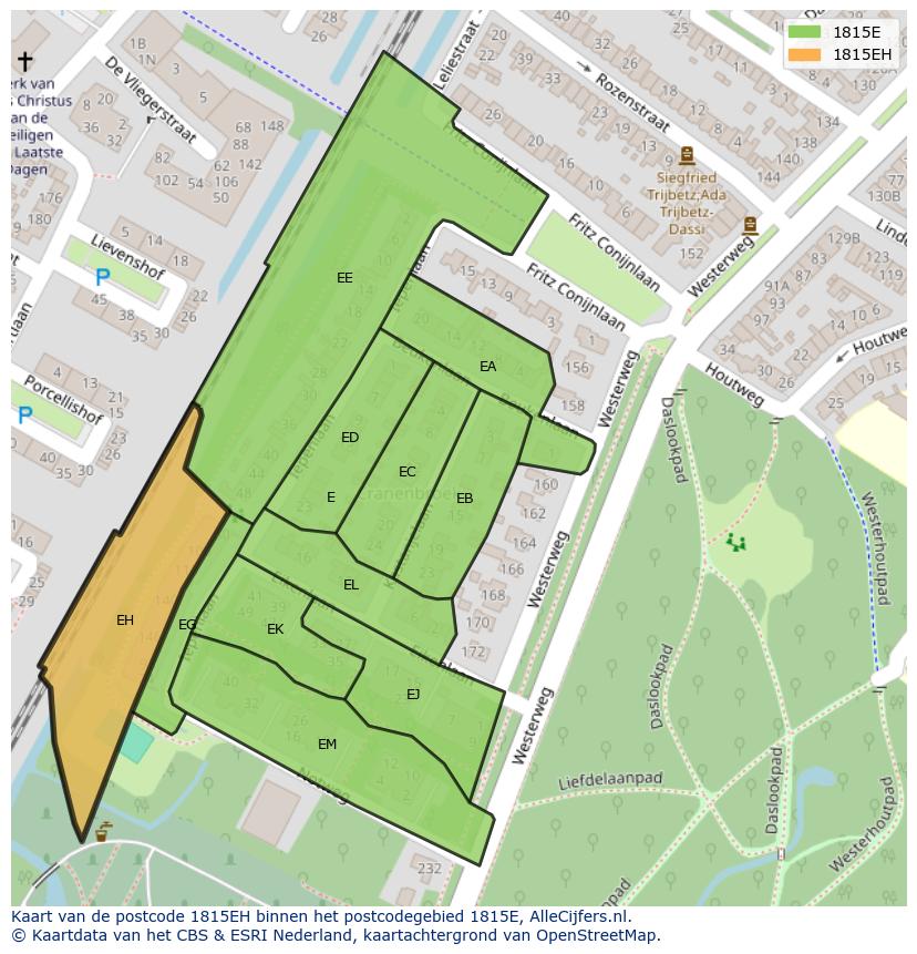 Afbeelding van het postcodegebied 1815 EH op de kaart.