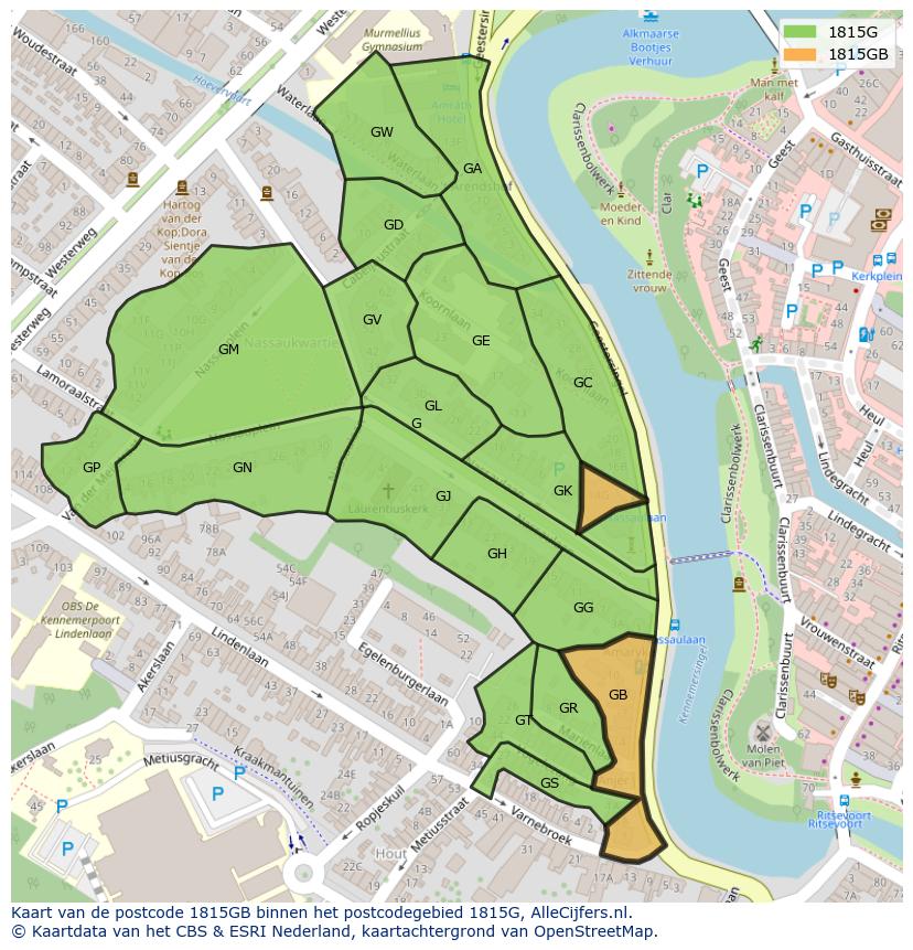Afbeelding van het postcodegebied 1815 GB op de kaart.