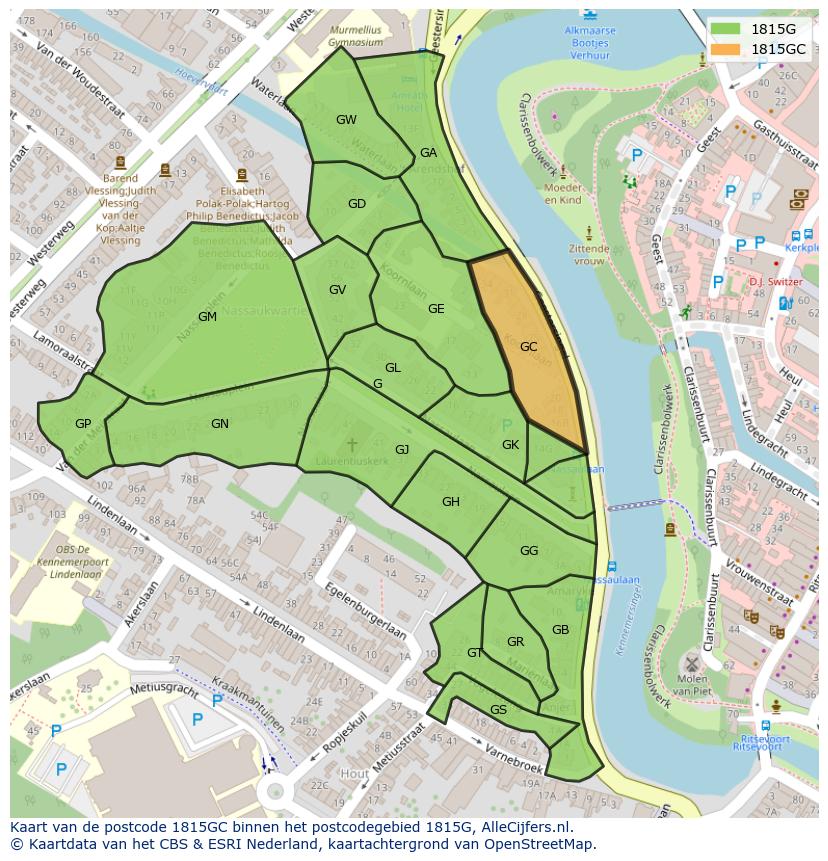 Afbeelding van het postcodegebied 1815 GC op de kaart.