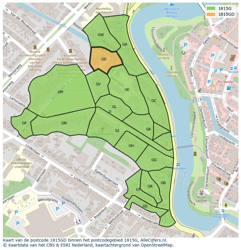 Afbeelding van het postcodegebied 1815 GD op de kaart.