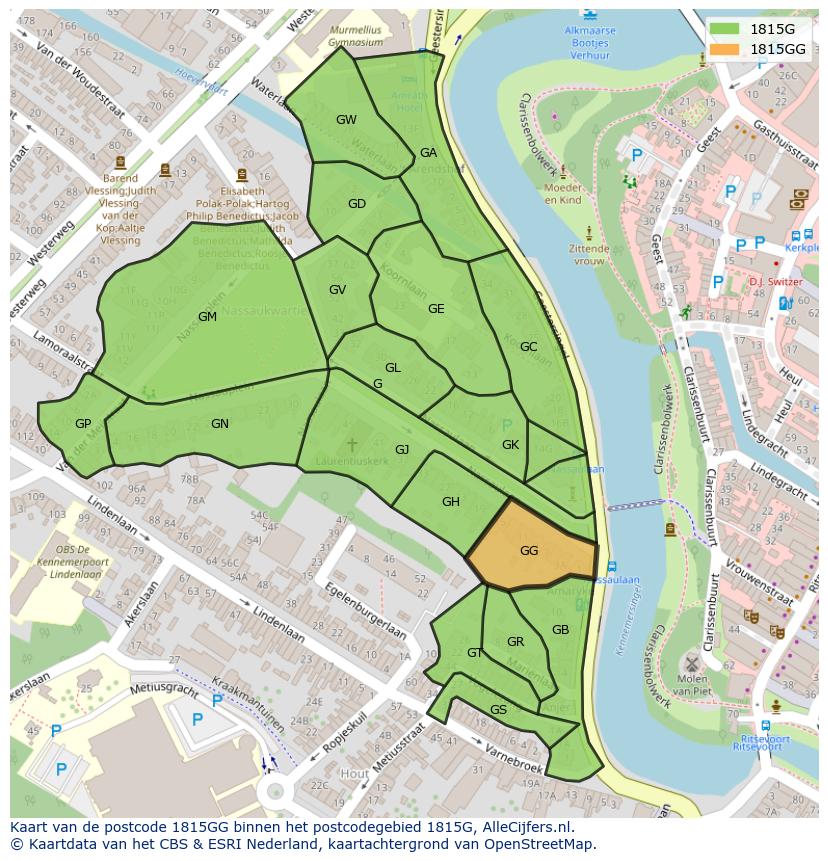 Afbeelding van het postcodegebied 1815 GG op de kaart.