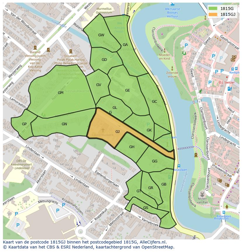 Afbeelding van het postcodegebied 1815 GJ op de kaart.