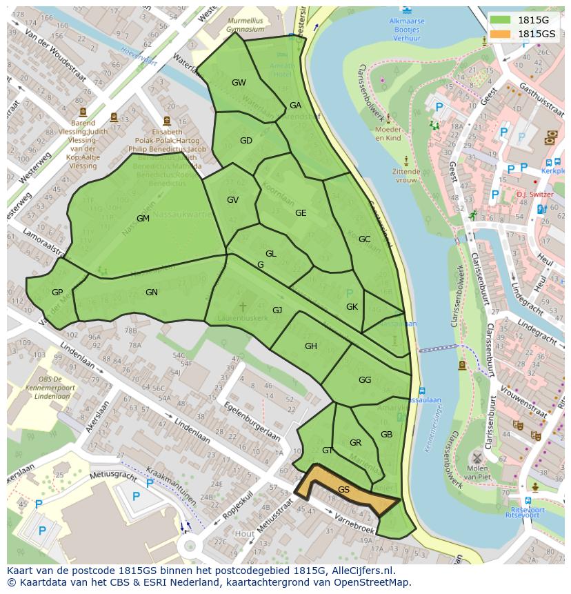 Afbeelding van het postcodegebied 1815 GS op de kaart.