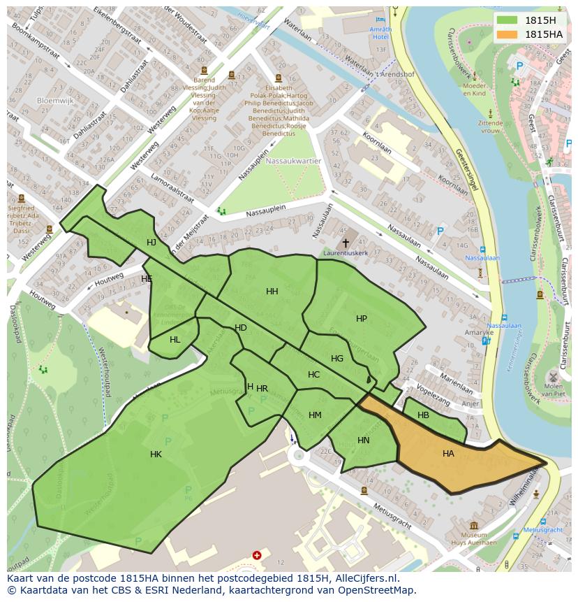 Afbeelding van het postcodegebied 1815 HA op de kaart.