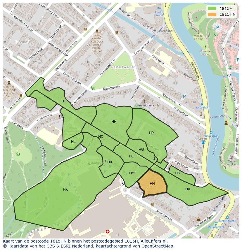 Afbeelding van het postcodegebied 1815 HN op de kaart.