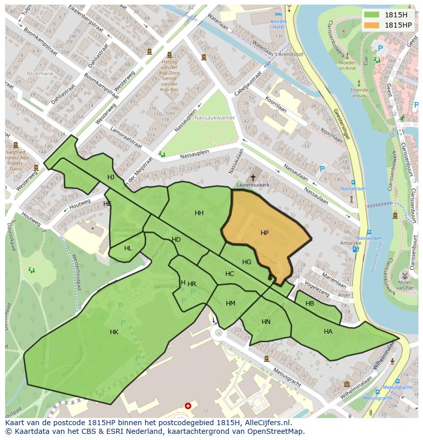 Afbeelding van het postcodegebied 1815 HP op de kaart.