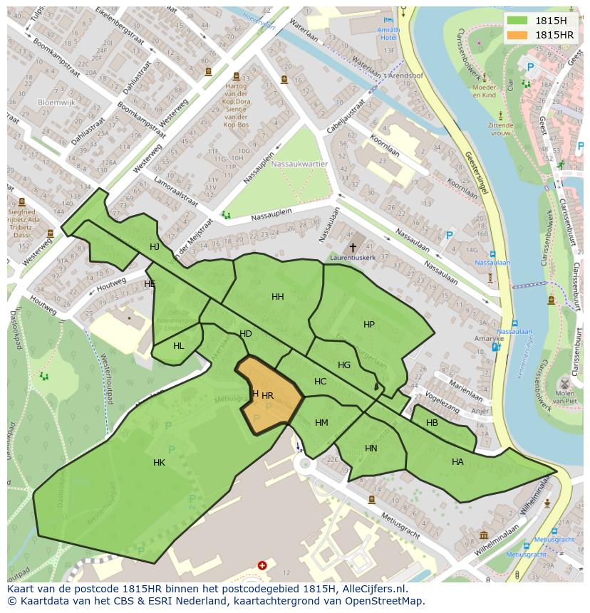 Afbeelding van het postcodegebied 1815 HR op de kaart.