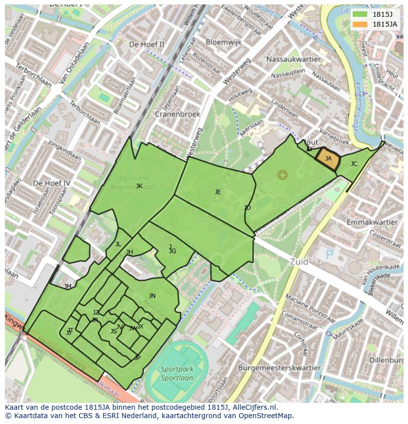 Afbeelding van het postcodegebied 1815 JA op de kaart.