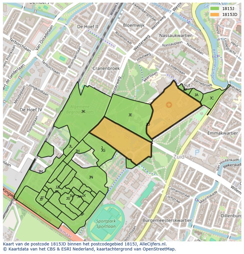 Afbeelding van het postcodegebied 1815 JD op de kaart.