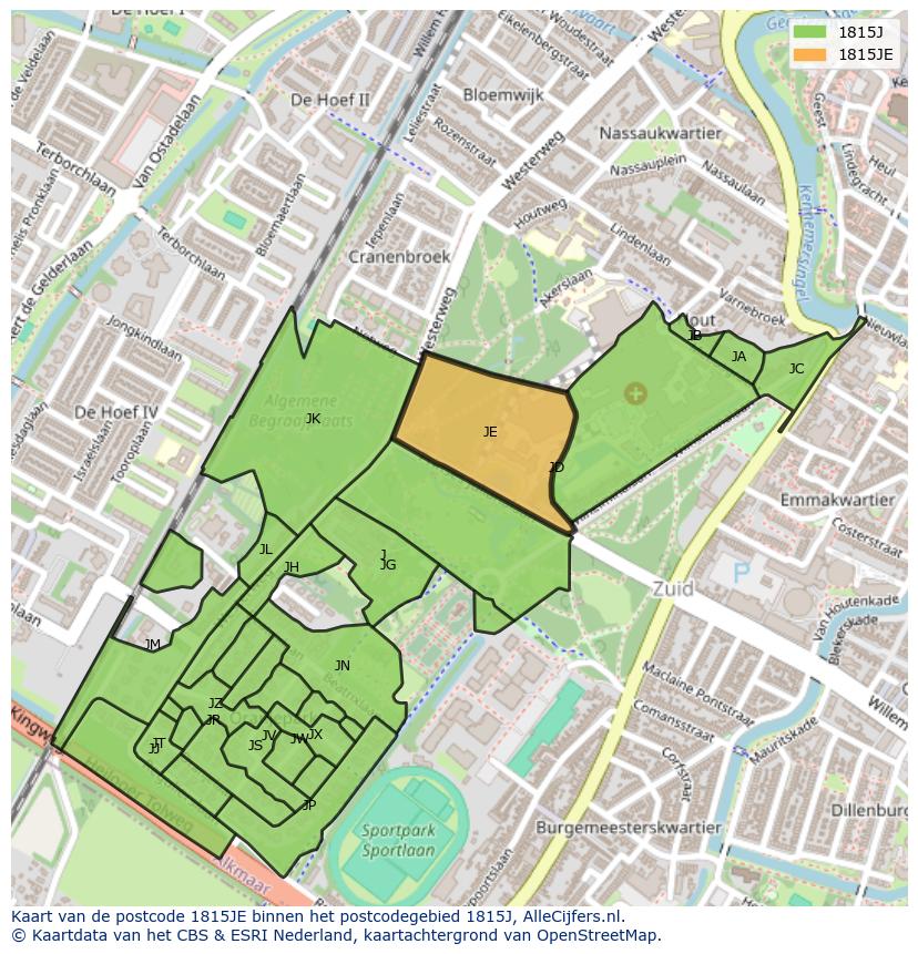 Afbeelding van het postcodegebied 1815 JE op de kaart.