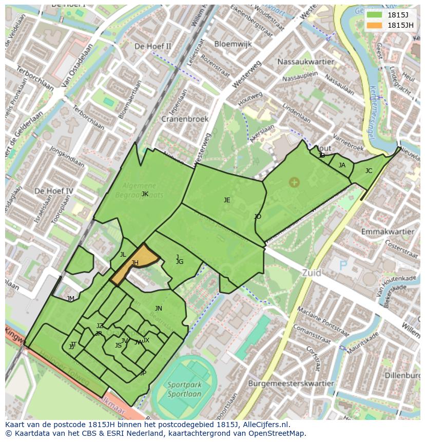 Afbeelding van het postcodegebied 1815 JH op de kaart.