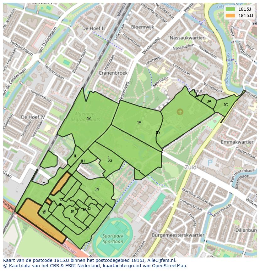 Afbeelding van het postcodegebied 1815 JJ op de kaart.