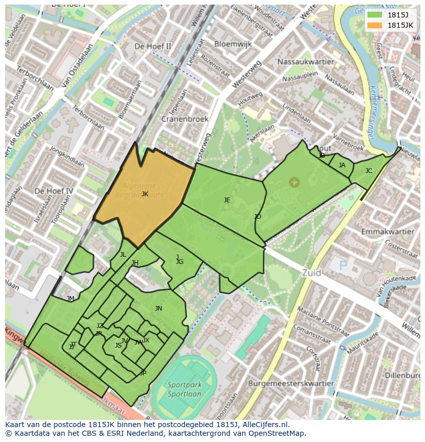 Afbeelding van het postcodegebied 1815 JK op de kaart.