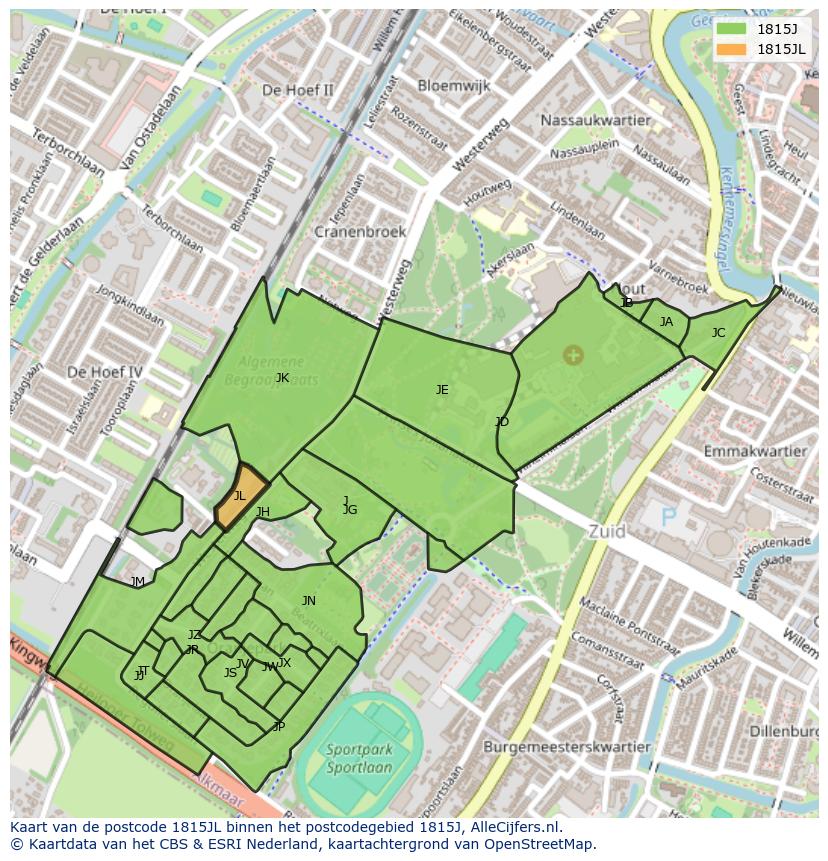 Afbeelding van het postcodegebied 1815 JL op de kaart.