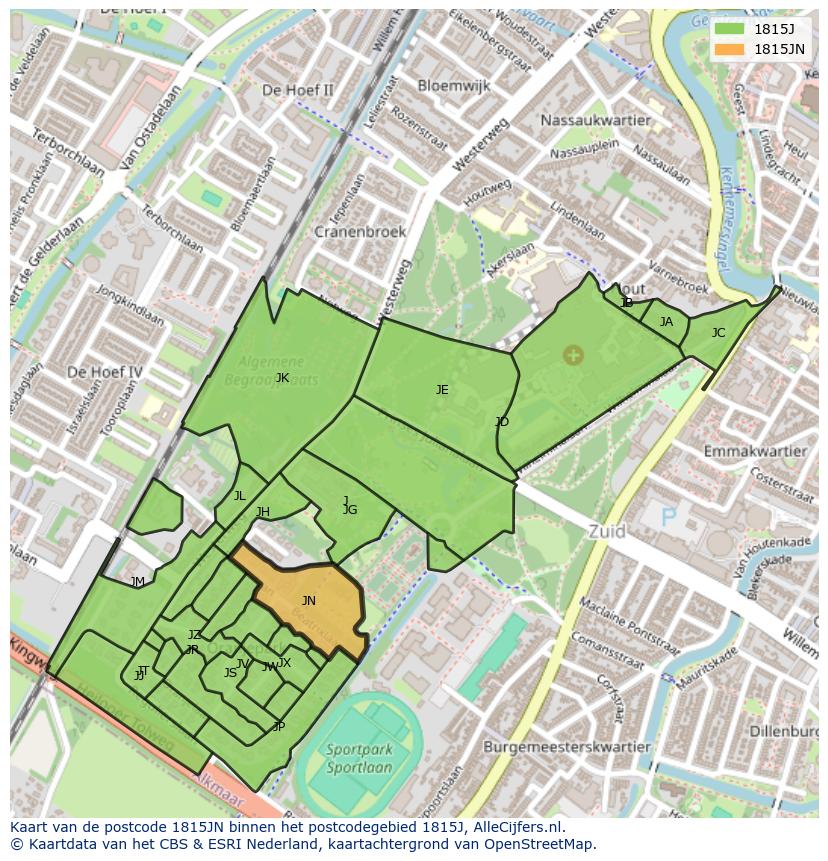 Afbeelding van het postcodegebied 1815 JN op de kaart.