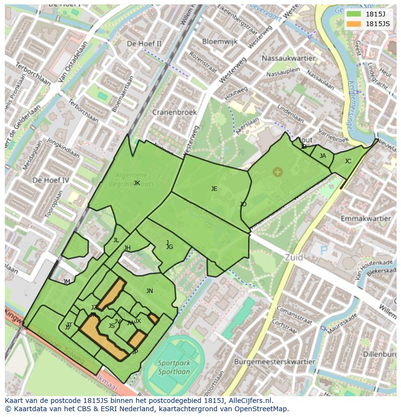 Afbeelding van het postcodegebied 1815 JS op de kaart.