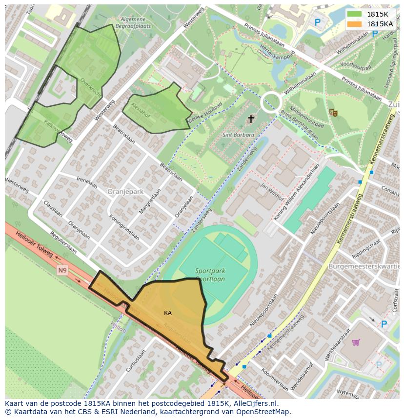 Afbeelding van het postcodegebied 1815 KA op de kaart.