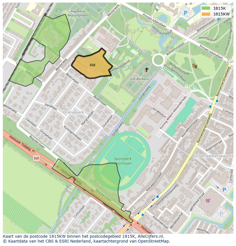 Afbeelding van het postcodegebied 1815 KW op de kaart.