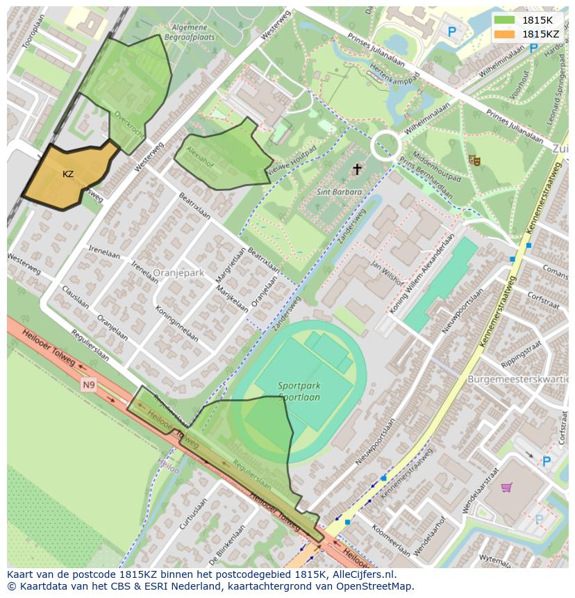Afbeelding van het postcodegebied 1815 KZ op de kaart.