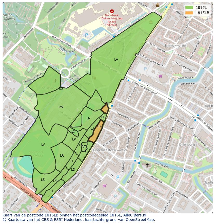 Afbeelding van het postcodegebied 1815 LB op de kaart.